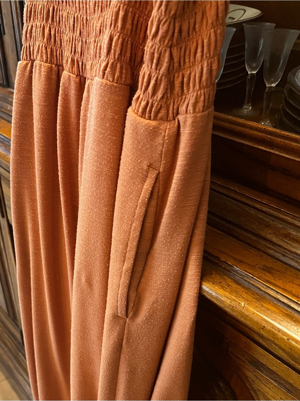 ROXY Jumpsuit Maxi Wide-Leg Smocked Bodice Straps Coral Sand Extra Small - Picture 5 of 12